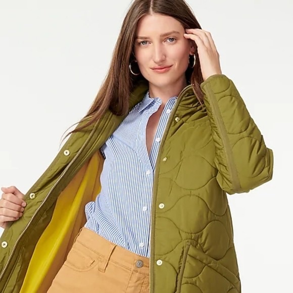 J. Crew -Quilted Cocoon Puffer with PrimaLoft Warm Olive - Picture 3 of 12